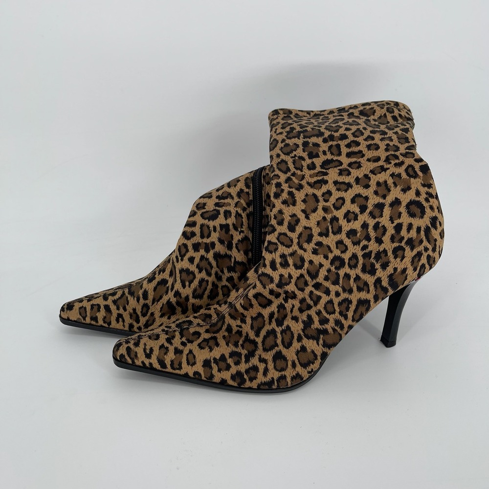 Women's Brown Leopard Print Pointed Toe Stiletto Mid-Calf Boots Size 9.5